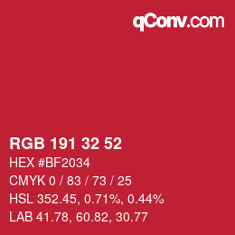 Color code: RGB 191 32 52 | qconv.com