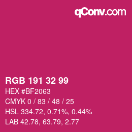 Color code: RGB 191 32 99 | qconv.com