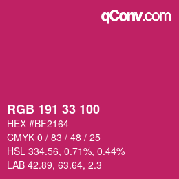 Color code: RGB 191 33 100 | qconv.com