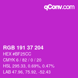 カラーコード: RGB 191 37 204 | qconv.com