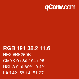 カラーコード: RGB 191 38.2 11.6 | qconv.com
