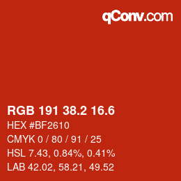 カラーコード: RGB 191 38.2 16.6 | qconv.com