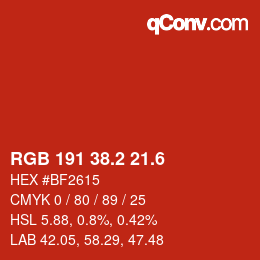 カラーコード: RGB 191 38.2 21.6 | qconv.com