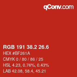 カラーコード: RGB 191 38.2 26.6 | qconv.com