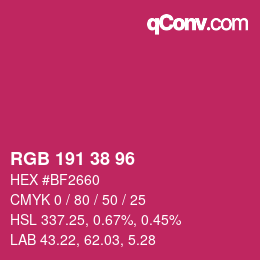 颜色代码: RGB 191 38 96 | qconv.com