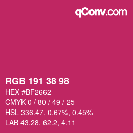 Color code: RGB 191 38 98 | qconv.com