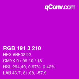Color code: RGB 191 3 210 | qconv.com