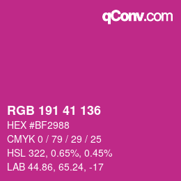 Color code: RGB 191 41 136 | qconv.com
