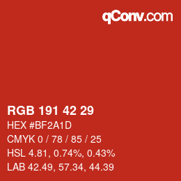 Color code: RGB 191 42 29 | qconv.com
