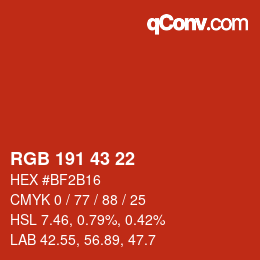 Color code: RGB 191 43 22 | qconv.com