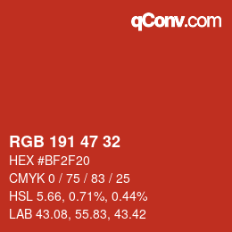 Color code: RGB 191 47 32 | qconv.com