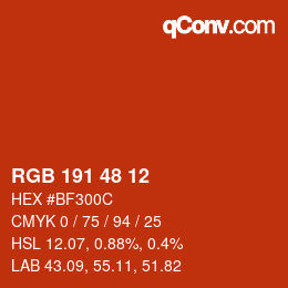 Color code: RGB 191 48 12 | qconv.com