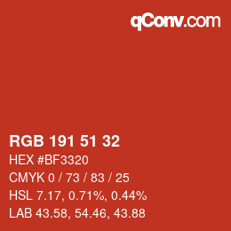 カラーコード: RGB 191 51 32 | qconv.com