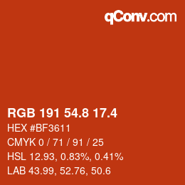 カラーコード: RGB 191 54.8 17.4 | qconv.com