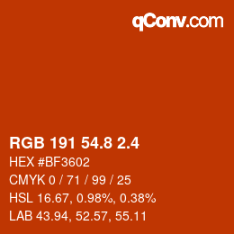 カラーコード: RGB 191 54.8 2.4 | qconv.com