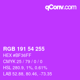 Color code: RGB 191 54 255 | qconv.com