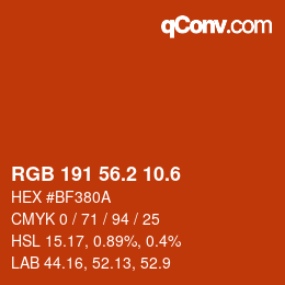 カラーコード: RGB 191 56.2 10.6 | qconv.com