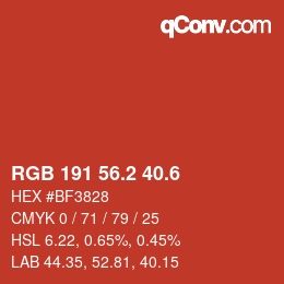 カラーコード: RGB 191 56.2 40.6 | qconv.com