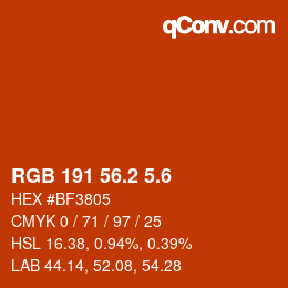 カラーコード: RGB 191 56.2 5.6 | qconv.com