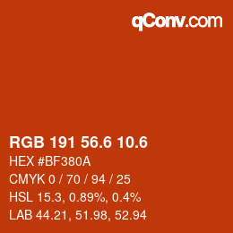 カラーコード: RGB 191 56.6 10.6 | qconv.com