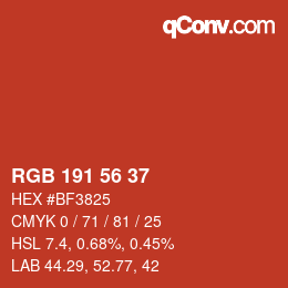 Color code: RGB 191 56 37 | qconv.com