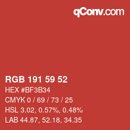 Color code: RGB 191 59 52 | qconv.com