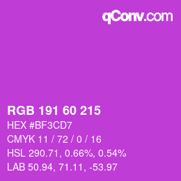 カラーコード: RGB 191 60 215 | qconv.com