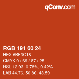 颜色代码: RGB 191 60 24 | qconv.com