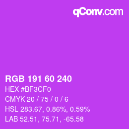 カラーコード: RGB 191 60 240 | qconv.com