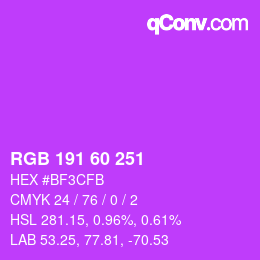 Color code: RGB 191 60 251 | qconv.com