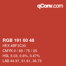 Color code: RGB 191 60 48 | qconv.com