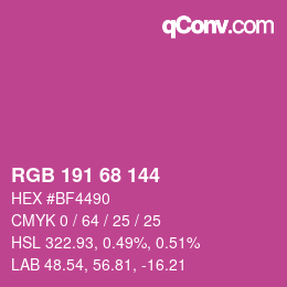 カラーコード: RGB 191 68 144 | qconv.com