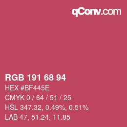 Color code: RGB 191 68 94 | qconv.com