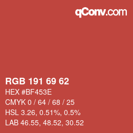 颜色代码: RGB 191 69 62 | qconv.com