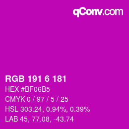 Color code: RGB 191 6 181 | qconv.com