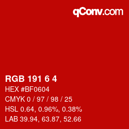 カラーコード: RGB 191 6 4 | qconv.com