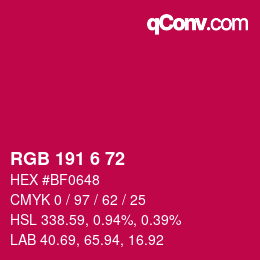 Color code: RGB 191 6 72 | qconv.com