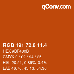 カラーコード: RGB 191 72.8 11.4 | qconv.com
