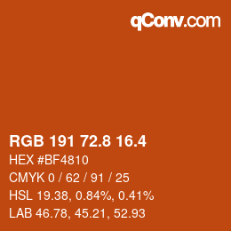 カラーコード: RGB 191 72.8 16.4 | qconv.com