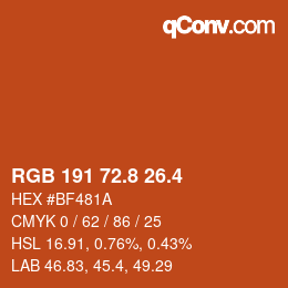 カラーコード: RGB 191 72.8 26.4 | qconv.com