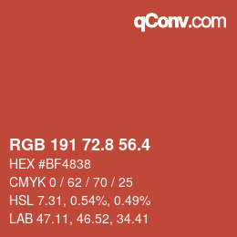 カラーコード: RGB 191 72.8 56.4 | qconv.com