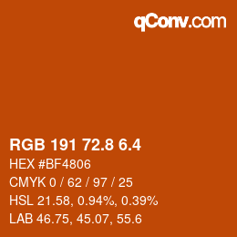 カラーコード: RGB 191 72.8 6.4 | qconv.com