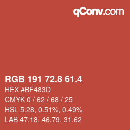 カラーコード: RGB 191 72.8 61.4 | qconv.com