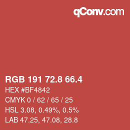 カラーコード: RGB 191 72.8 66.4 | qconv.com