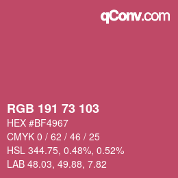 Color code: RGB 191 73 103 | qconv.com