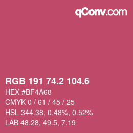 カラーコード: RGB 191 74.2 104.6 | qconv.com
