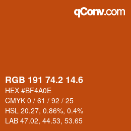 カラーコード: RGB 191 74.2 14.6 | qconv.com