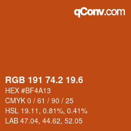 カラーコード: RGB 191 74.2 19.6 | qconv.com