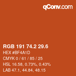 カラーコード: RGB 191 74.2 29.6 | qconv.com