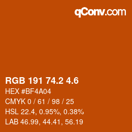 カラーコード: RGB 191 74.2 4.6 | qconv.com